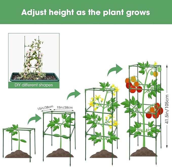 MQUPIN Tomato Cages,3 Packs Square Tomato Cage for Garden Plant Support,41 * 15 * 15in Heavy Duty Steel Plant Tower Stakes Trellis for Climbing Vegetables Flowers Fruits
