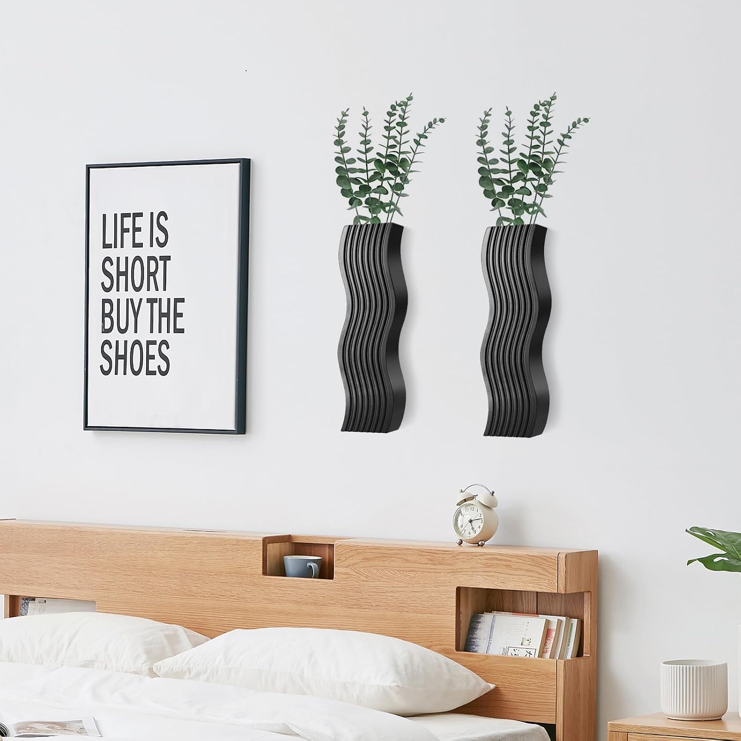 2 Pack Wall Decor Wood Wall Planters for Indoor Plants, Modern Wall Planter for Bathroom, Kitchen, Dining Room, Living Room Wall Decor, Farmhouse Wall Vase for Decor Dried Flowers and Faux Greenery