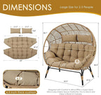 NICESOUL® Double Egg Chair Indoor Outdoor Stationary Oversized 6.5" Thick Padded Cushions,2 Person Wicker Egg Loveseat Chair,680 lbs Extra Wide Lounge Chair for Patio Balcony Porch Brown with Cover