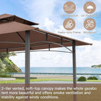 AECOJOY 8' x 5' Outdoor Grill Gazebo Canopy, BBQ Canopy for Outdoor Grill, 2- Tier BBQ Grill Gazebo Shelter for Patio, Backyard and More (Brown)