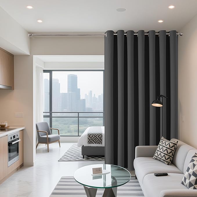 Joydeco Blackout Patio Sliding Door Curtains 84 Inches Long, Grommet Privacy Room Divider Curtains, Extra Wide Thermal Blackout Drapes for Bedroom Living Room (Grey, 80Wx84L, 1 Panel)