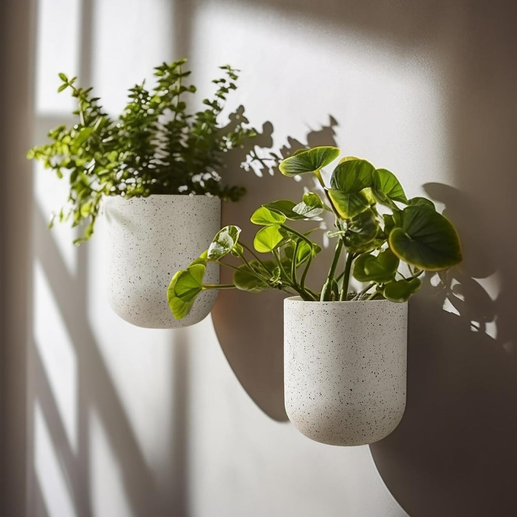 LA Jolie Muse Wall Hanging Planters for Indoor Plants，Hanging Flower Pots for Air Plants Succulent, Set of 2, 5.7L*4.1W*7H, Speckled White | Wall Hanging Planters, Decorative Wall Planters for Air Plants, Succulents, Hanging Flower Pots, 5.7*L4.1W*7H