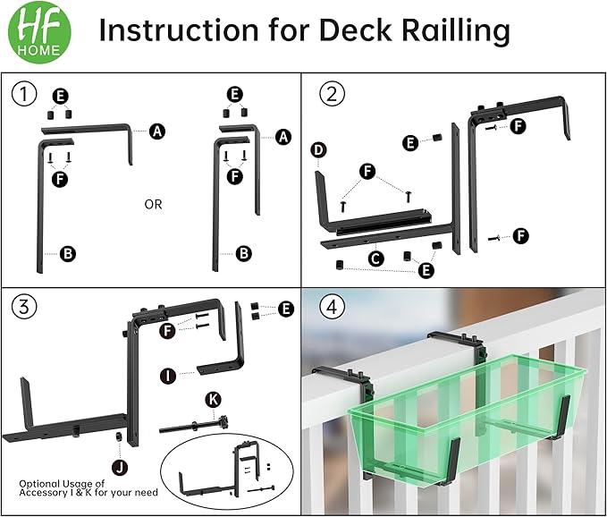HFHOME 6PCS Adjustable Planter Box Brackets, Brackets for Window Boxes Planters Hanging Flower Box Holders, Wall Mount Holder for Windowsills, Garden, Fences, and Balcony - Black (Patent Registered)