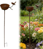 32 Inch Rain Catcher Garden Stake, Antique Iron Metal Water Bowls Bird Bath and Bee Watering Station, Decorative Flower Bed Rainwater Collector Bird Water Feeder for Outdoor Yard Art Decor