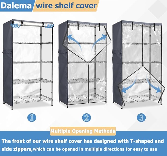Waterproof Shelf Cover,600D Heavy Duty Dustproof Storage Wire Rack Covers,Outdoor Shelving Covers for Wire Shelves with Zipper 60''x24''x72'',Clear Front.