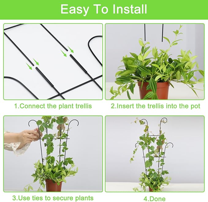 4P Plant Trellis for Potted Plants, Larger 23in Garden Trellis for Climbing Plants Indoor Outdoor, Rustproof House Plant Support Stakes for Pothos Hoya Ivy Flower