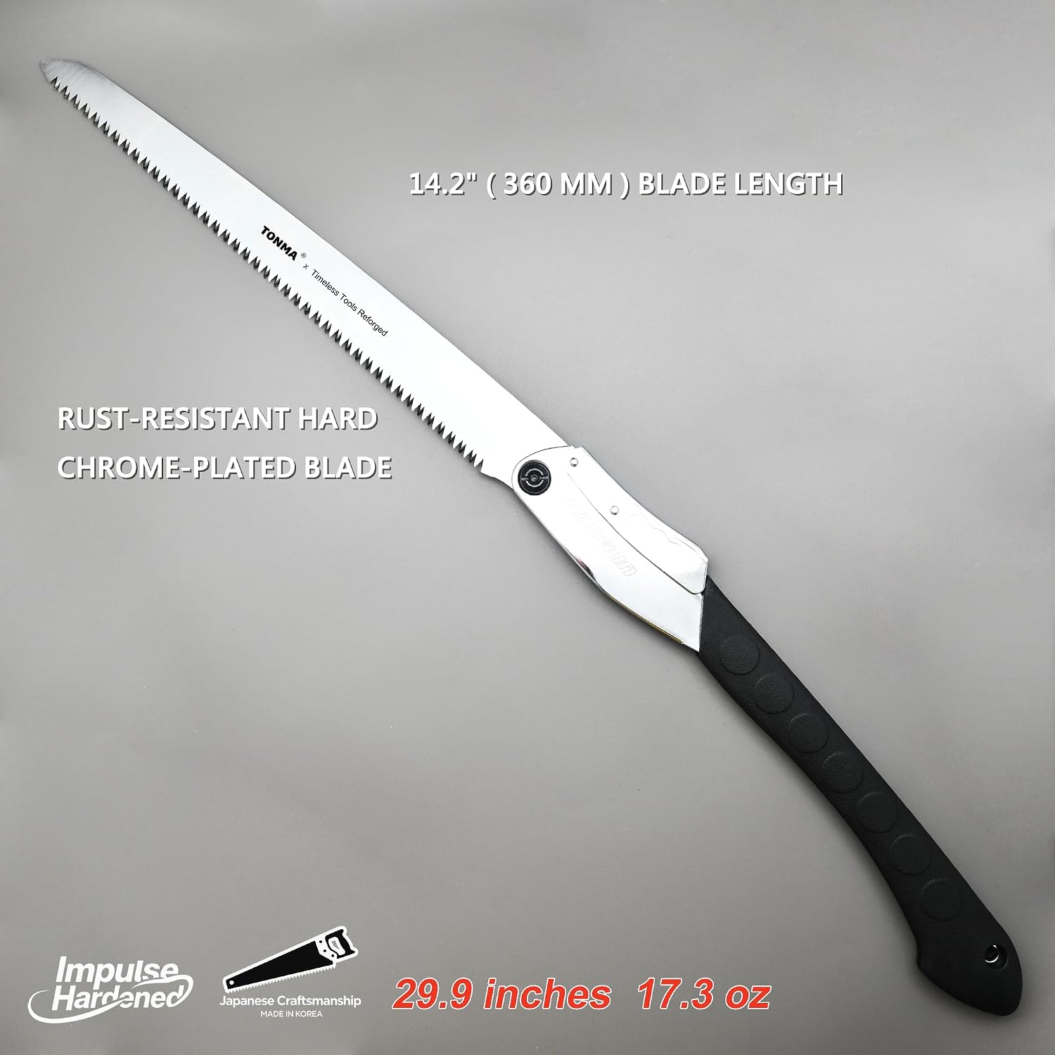 TONMA 14" Professional Folding Hand Saw Made in Korea, Large Teeth, TDE-637 | Japanese Plating Impulse Hardened Stainless Blade, Pruning Hand Saw for Wood Cutting, Outdoor Camping, Garden Woodworking