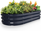 Kesfitt Raised Garden Bed, 4x2x1 FT Galvanized Steel Metal Raised Garden Bed, Oval Open-Bottom Design, 12-Inch Deep for Outdoor Vegetable & Herb Gardening, Midnight Blue