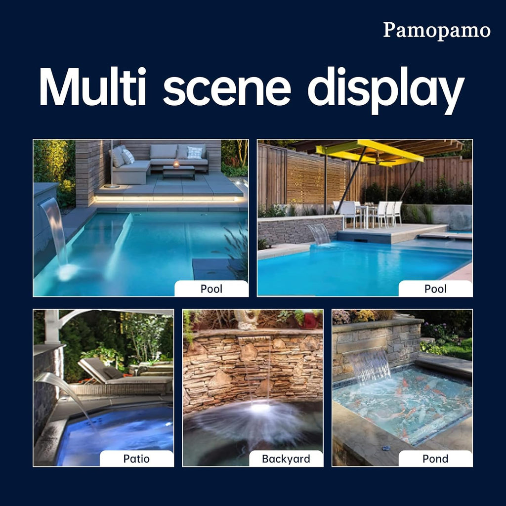 Pamopamo Pond Waterfall Spillway Pool Fountain Water Feature, Black Stainless Steel Outdoor Fountains, Swimming Pool Water Flow Waterfalls Kit for Garden Patio Ponds-11.8"x7.8"x3.9"(NO Light)