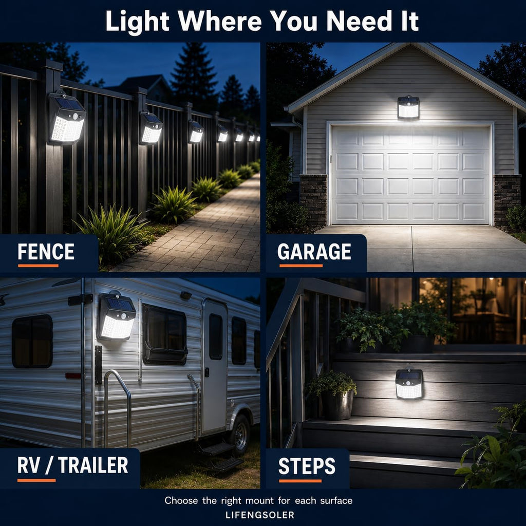 128LED Magnetic Solar Lights Outdoor, No Drill Solar Motion Sensor Lights with Strong Magnets, IP65 Waterproof Outdoor Step Lights for Metal Fence, Chain Link, RV, Camper, Porch, Deck, Garage(2Pack）