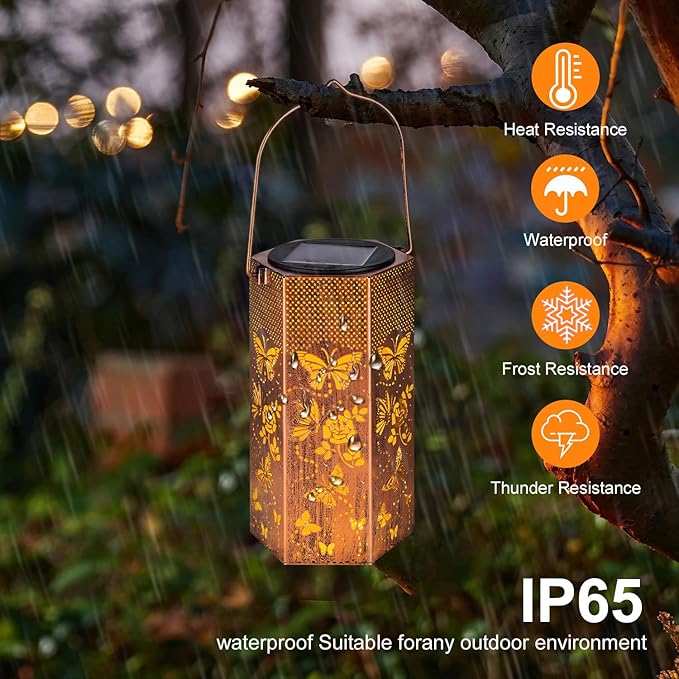 Mothers Day Gifts for Mom Grandma - Birthday Gifts for Women, 2 Pack Butterfly Solar Lanterns Outdoor Waterproof, Butterflies Solar Lights Outdoor Hanging Garden Decor for Outside