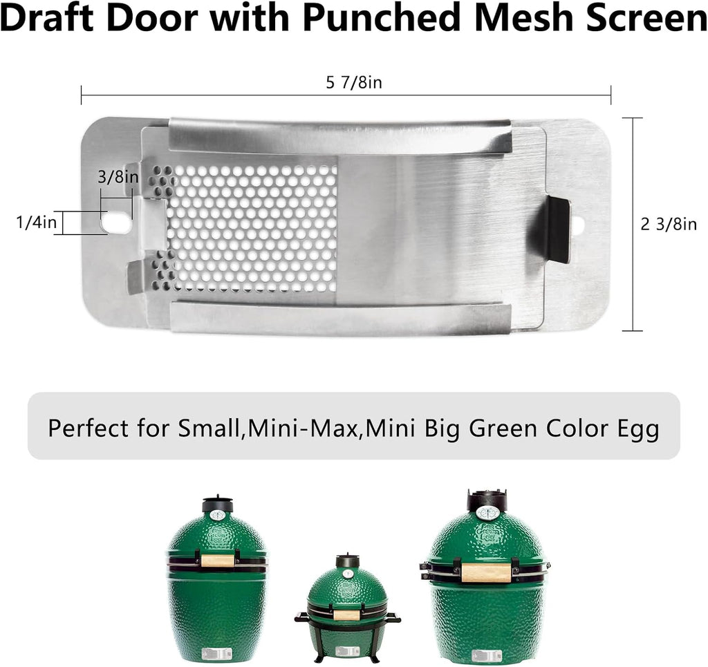 Stainless Steel Draft Door Fit Mini,Small Big Green Egg Kamado Accessories Big Green Egg Parts Screen Replacement Parts for Bottom Vent with Punched Mesh Screen