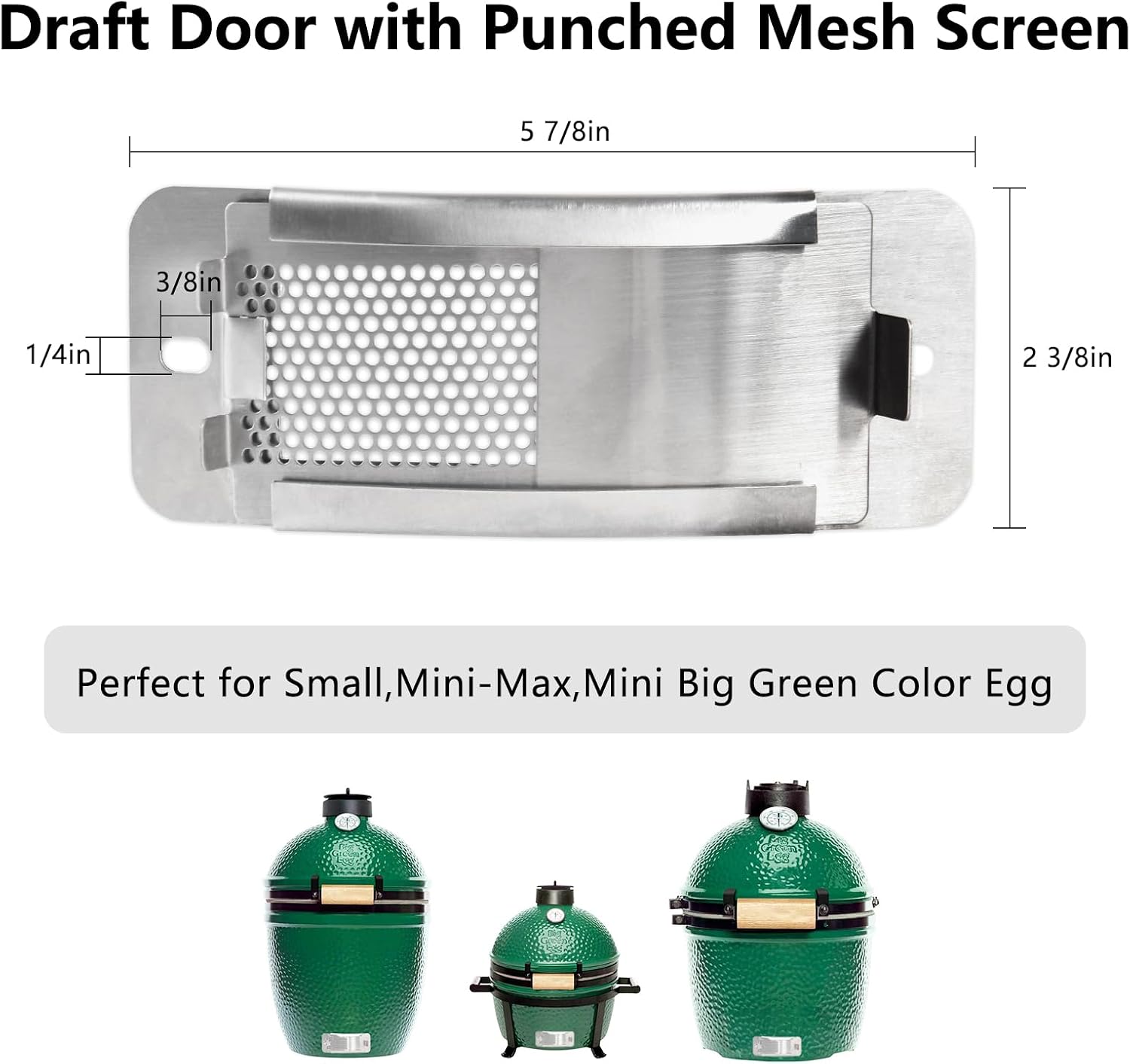 Stainless Steel Draft Door Fit Mini,Small Big Green Egg Kamado Accessories Big Green Egg Parts Screen Replacement Parts for Bottom Vent with Punched Mesh Screen