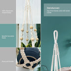RIFNY Macrame Plant Hanger Indoor, 35 Inch Hanging Plant Holder with Hooks, Large Boho Hanging Basket Plant Hanger for Wall Window Ceiling Plants Decor (White, 1PC)