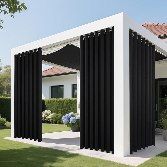 Joydeco Blackout Patio Sliding Door Curtains 90 Inches Long, Grommet Privacy Room Divider Curtains, Extra Wide Thermal Blackout Drapes for Bedroom Living Room (Black, 80Wx90L, 1 Panel)