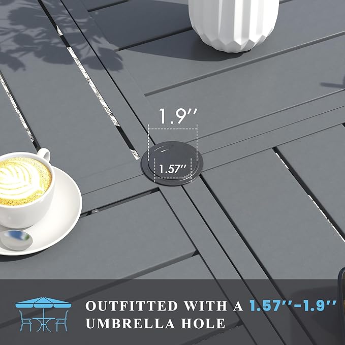 VICLLAX Patio Table and Chair Set of 6, All Weather Metal Round Outdoor Dining Furniture Set-47 Round Outdoor Table and Chairs, Grey Tabletop