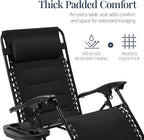 Best Choice Products Oversized Padded Zero Gravity Chair, Folding Outdoor Patio Recliner, XL Anti Gravity Lounger for Backyard w/Headrest, Cup Holder, Side Tray, Polyester Mesh - Black