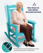 KINGYES Outdoor Rocking Chair Set of 2, High Density Polyethylene Patio Rocking Chairs with 330lbs Support for Adults, Aruba Blue