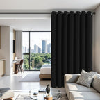Joydeco Blackout Patio Sliding Door Curtains 108 Inches Long, Grommet Privacy Room Divider Curtains, Extra Wide Thermal Blackout Drapes for Bedroom Living Room (Black, 100Wx108L, 1 Panel)