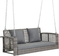 VINGLI 4 FT Rattan Porch Swing Outdoor Support 800 LBS with Cushions & Adjustable Chains, Patio Wicker Swing Bench Chair for Garden, Yard, Lawn, Tree, Grey