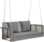 VINGLI 4 FT Rattan Porch Swing Outdoor Support 800 LBS with Cushions & Adjustable Chains, Patio Wicker Swing Bench Chair for Garden, Yard, Lawn, Tree, Grey