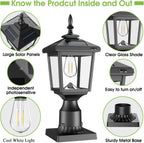 Solar Post Light Outdoor, 60 Lumens Dusk to Dawn Lamp Post Light, | Solar Powered & Waterproof, Fits 6x6 Wooden Posts, 3 Inch Poles, for Garden, Pathway, Driveway, Fence & Yard（Cool White）