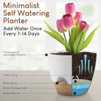 Plant Pots 10/9/8/7.5/7 inch, Self Watering Planters with Drainage Holes & Saucers for Indoor and Outdoor Plants (White)