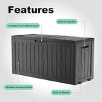 85 Gallon Outdoor Deck Box, Lockable Waterproof Outdoor Storage Boxes For Garden Tools,Indoor Cushions,Accessories Outside Storage Resin Weatherproof Container(Black)