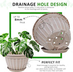 FGstyle 4 Pack 16 inch Plant Pots, Retro Vertical Stripe Planters with Drainage Holes and Saucer, Sturdy Plastic Garden Flower Pots for Indoor & Outdoor Plants(Beige)