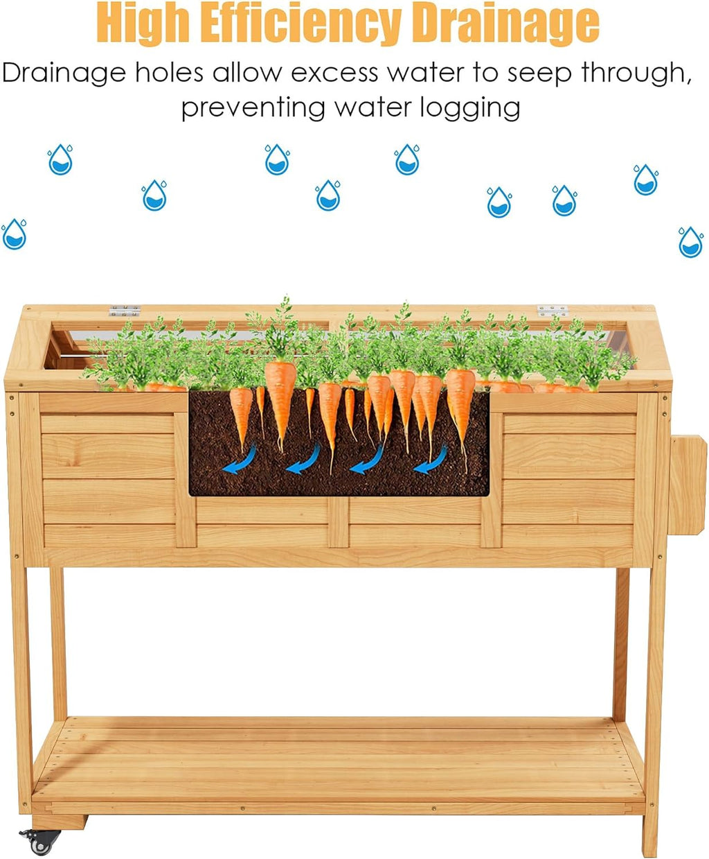 raised garden bed elevated planter box w/legs cover, close-up detail