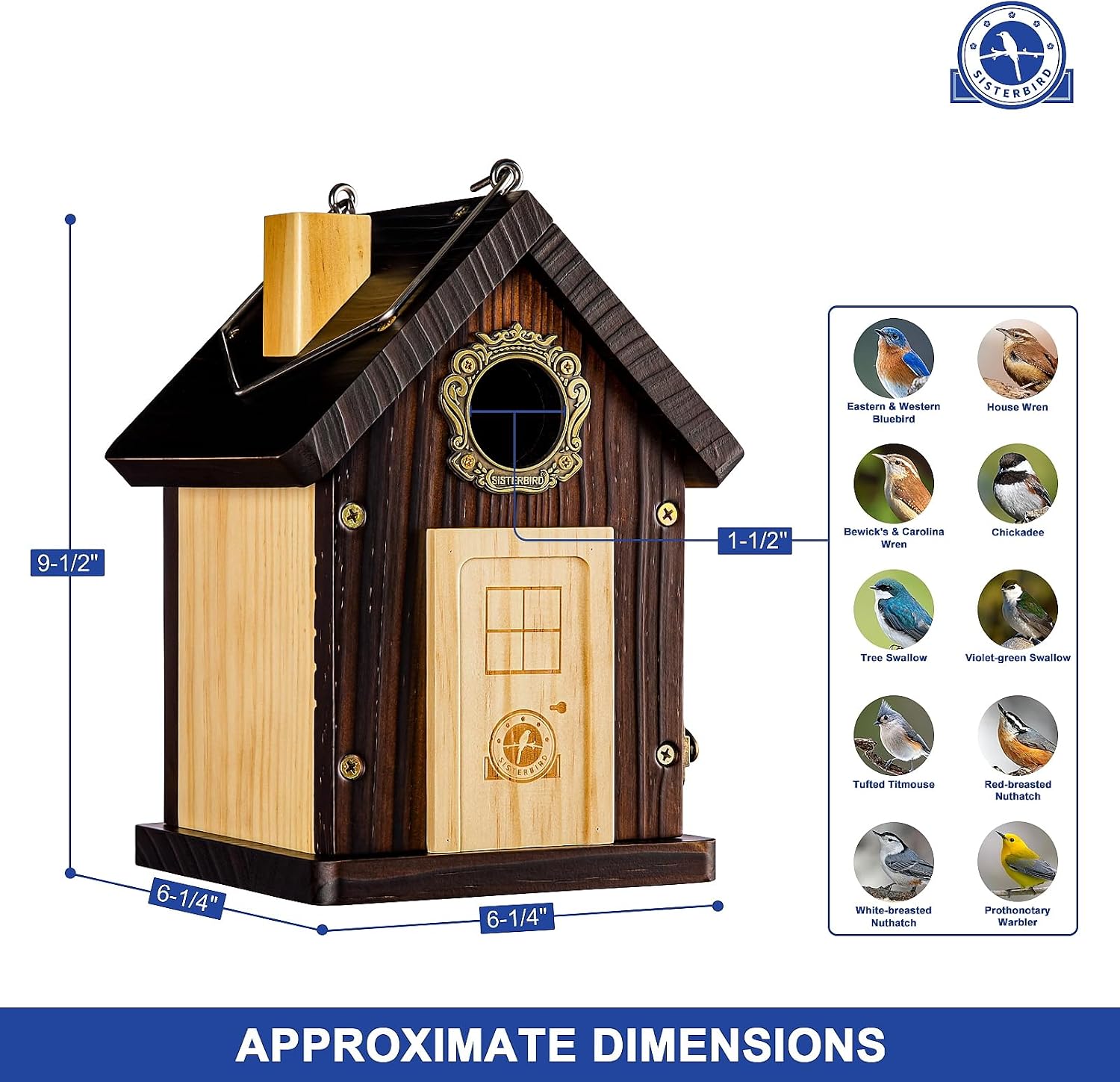 SISTERBIRD Pack of 2 Premium Bluebird Houses for Outside, All Seaons Bird Houses for Outside, Wooden Cabin Birdhouses for Outdoors, Weatherproof Courtyard Decorated Hanging Bird House