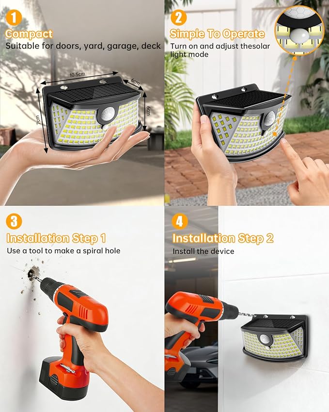 Aootek New Solar Motion Sensor Lights 120 LEDs with Lights Reflector,270° Wide Angle, IP65 Waterproof, Step Lights for Front Door, Yard, Garage, Deck (Black, Daylight White, 10-Pack)