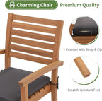 OC Orange-Casual Stackable Patio Dining Chairs Set of 6, Outdoor Acacia Wooden Chairs w/Armrest & Removeable Fabric Cushion, for Porch, Backyard, Garden, Indoor, Dark Grey