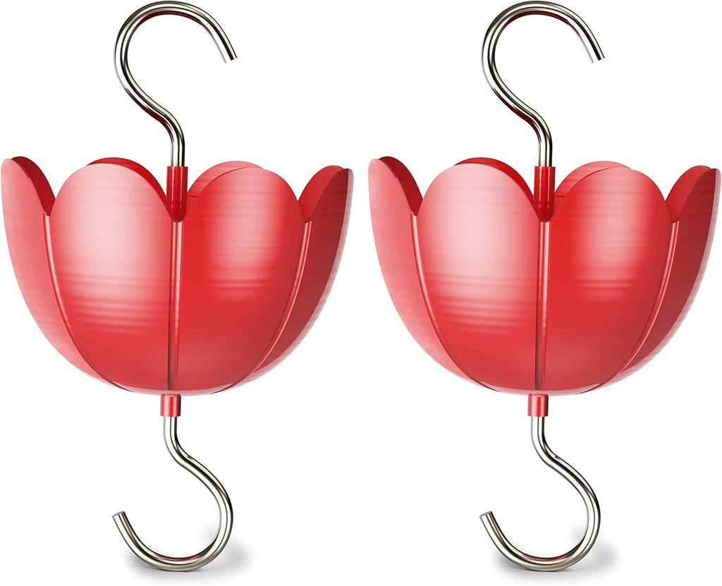 Ant Moat for Hummingbird Feeders, Metal Ant Guard for Hummingbird, Hummingbird Feeder Accessory Hooks, Insect Guard with Large Capacity, Red 4 OZ x 2 Pack | Rust-Proof Red Tulip Flower Insect Guard Accessory with Heavy-Duty Hooks