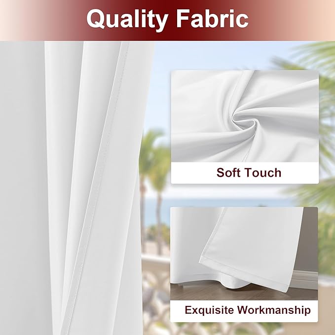 HolidayIdeas White Outdoor Curtains for Patio Waterproof 8 Pcs All Weather Balcony Grommet Top Outside Curtains for Apartments, Gazebo, Pergolas, Porch, 54x108 Inch