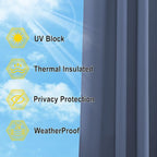 NICETOWN Stone Blue Outdoor Curtain for Patio Waterproof, Rustproof Grommet Blackout Thermal Insulated Light & Heat Blocking Window Drapes for Pergola/Gazebo, 1 Panel, W52 x L84