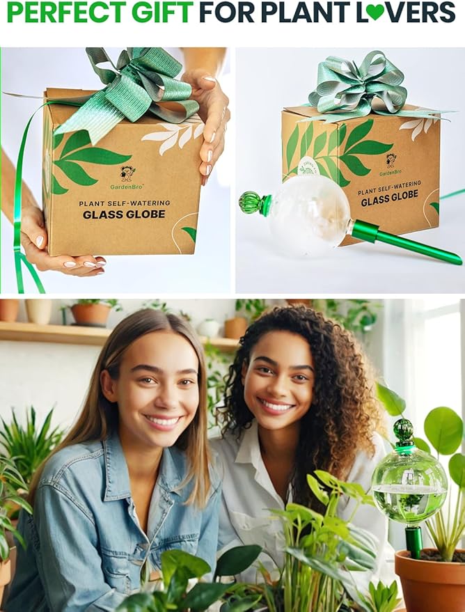 6pcs 16 Oz Plant Watering Globes for Indoor Plants with Metal Self Watering Planter Insert - Premium XL Glass Hand-Blown Globes - Automatic Plant Waterer Indoor, Gift Idea for Gardeners [6 Globes]