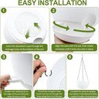 WOUSIWER Self Watering Hanging Planters, 2 Pack 12'' Plastic Pots with Drainage Holes & Reservoir Tray (White) | Indoor & Outdoor Use for Ferns, Ivy, Herbs, Succulents