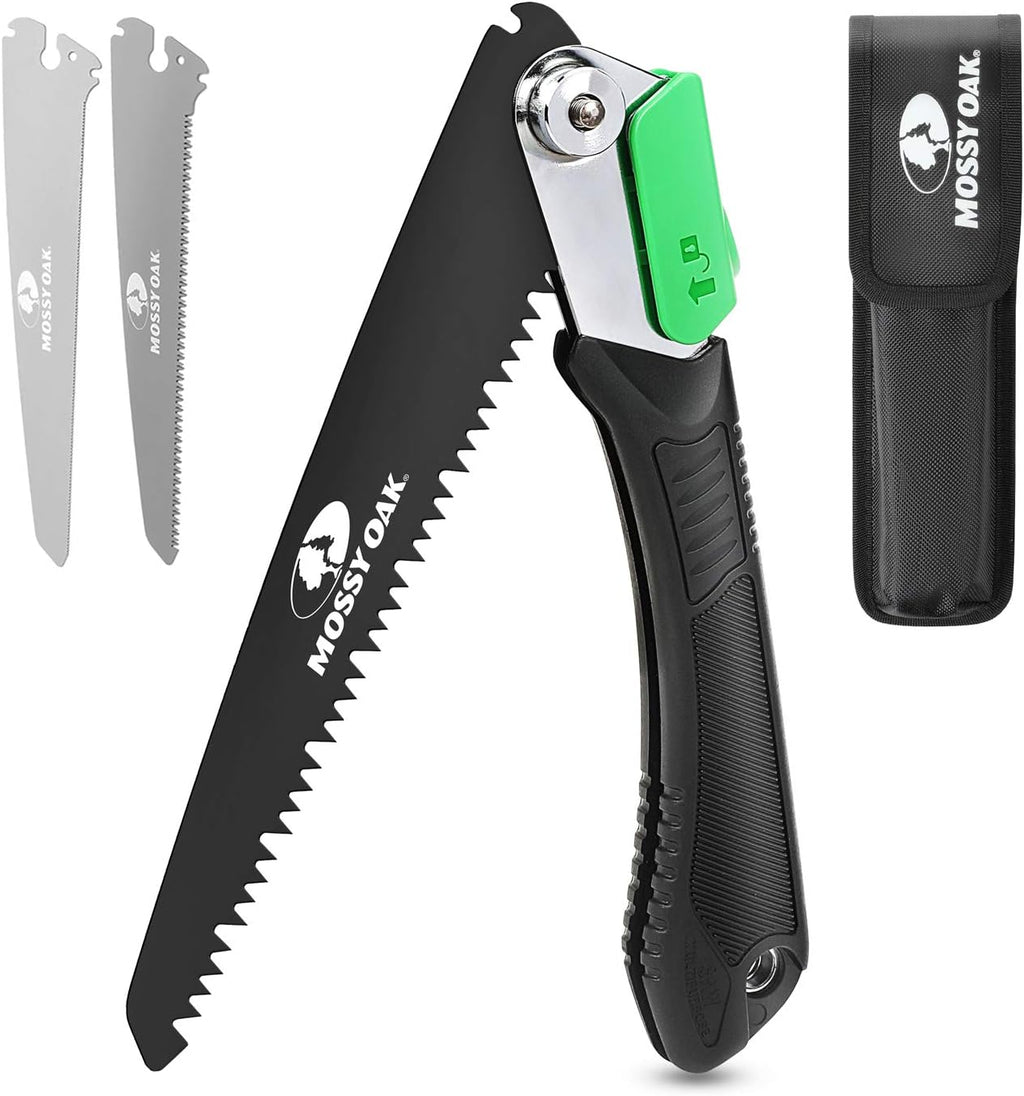 MOSSY OAK 3 in 1 Folding Saw, Pruning Hand Saw with Wood | Metal and PVC Blade, Camping Saw for Backpacking, Hunting and Bushcraft, Pouch Included