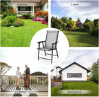 S AFSTAR Patio Chairs Set of 2, Outdoor Foldable Sling Chairs with Armrests, Folding Outdoor Chairs for Lawn Garden Backyard Poolside Porch (Gray)