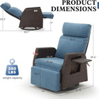 Adjustable Outdoor Recliner Chair with Independent Backrest & Footrest, Patio Swivel Recliner Chair, Wicker Reclining Patio Chair w/Flip-Up Table, Air Pump 155° Lay Flat Chaise Lounge, Blue