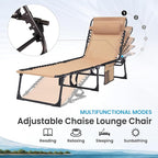 Folding Chaise Lounge Chair 2 Pack - 400lb Capacity, 5-Position Adjustable Recliner with Pillow | Portable for Patio, Pool, Camping & Sunbathing (Beige)
