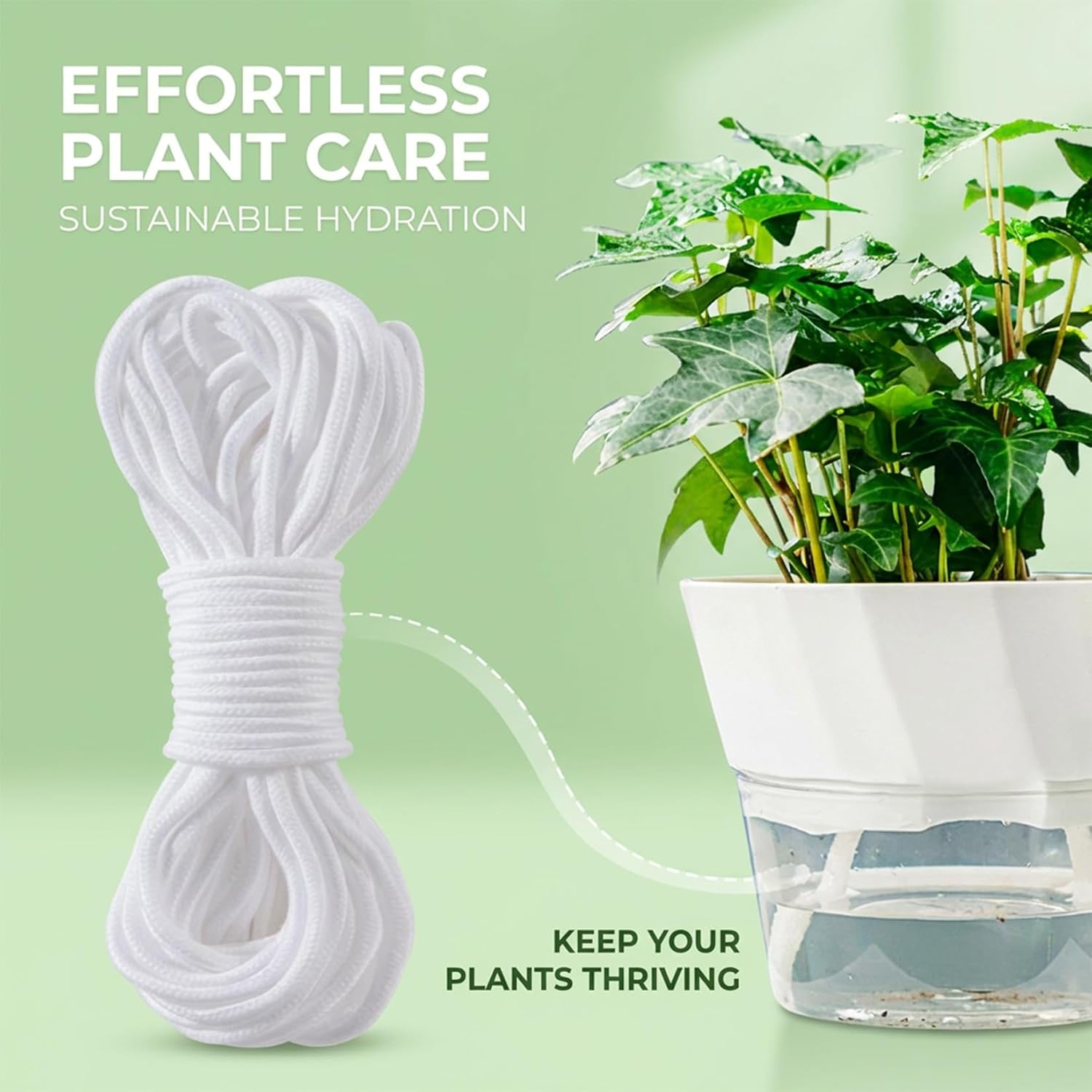 MAQIHAN Wicking Rope for Plants - 50 Feet 1/4 Inch Self Watering Wick Cord | Water Wicks, Cotton Rope, Plant Wicks, DIY Vacation Watering System, Capillary Wick for Garden, Orchid, Tomato, Potted Plants