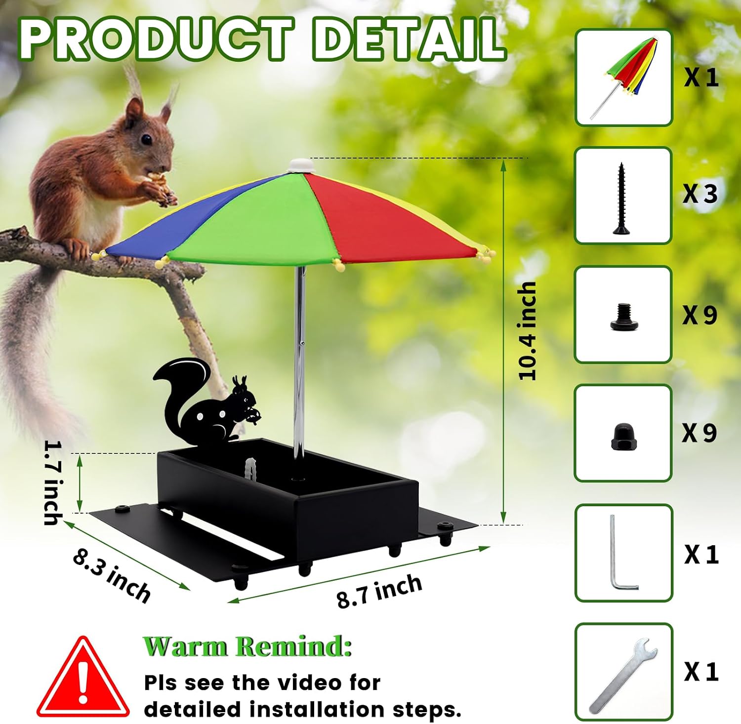 Squirrel Feeder with Umbrella Metal Squirrel Feeders for Outside Funny with Corn Cobs Durable Squirrel Picnic Table Feeder with Solid Structure Cute Chipmunk Feeder for Corn Peanuts