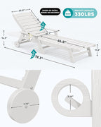 SERWALL Patio Chaise Lounge Chair Set of 2 with 9FT Patio Umbrella, 78'' HDPE Outdoor Lounger, Poly Lounge Chair with Rolling Wheels & Cup Holder for Pool,Light White (Umbreall Base not Included)