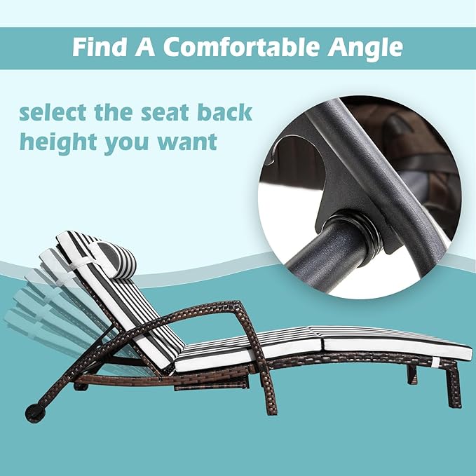 Chaise Lounge Chairs Outdoor Set of 4, Comfy Outside Wicker Patio Pool Lounge Chair w/ 5 Adjustable Back Angle, Cup Holder, Thicken Cushion