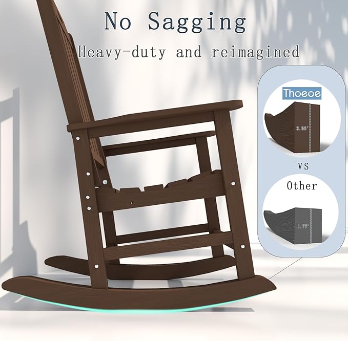 Oversized Rocking Chair, Outdoor Rocking Chair for Adults, All Weather Resistant Porch Rocker for Lawn Garden, Brown