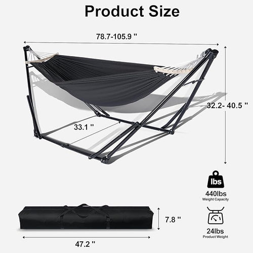 2-in-1 Hammock & Swing Chair for Teens – Adjustable Folding Chair with Collapsible Steel Stand, Portable for Camping, Travel, Patio & Indoor Use, Includes Carrying Case, Supports 440 LBS