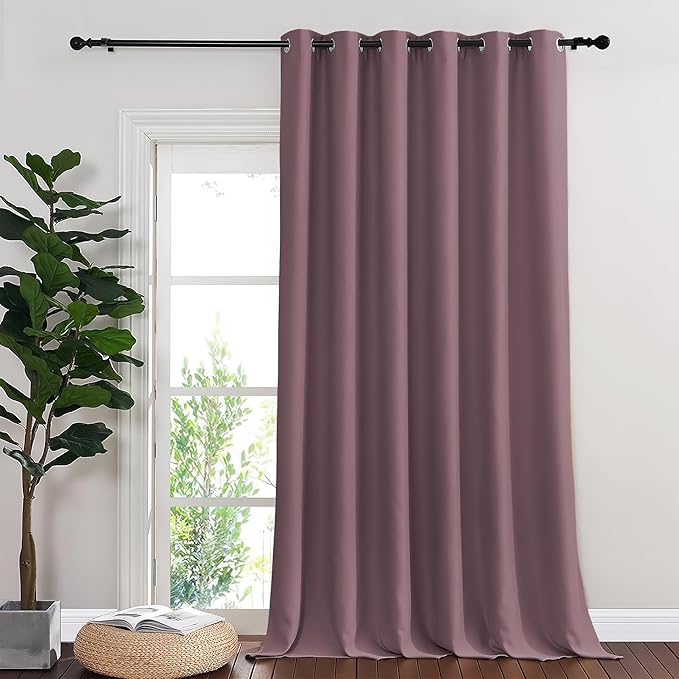 NICETOWN Sliding Door Curtain 108 Inches Long - Blackout Thermal Insulated Grommet Room Divider Privacy Drape for Patio Glass Door, 1 Panel, Dry Rose, 100 Inch Extra Wide