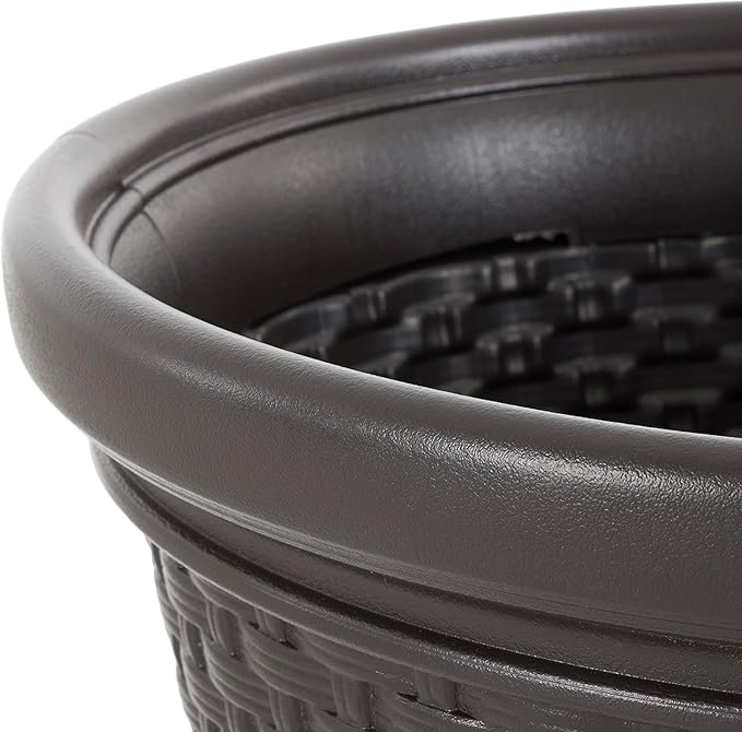 Suncast 6 Pack Decorative Wicker Garden Hose Holder Pot with 4 Drain Holes for 100 Foot Hoses, Java